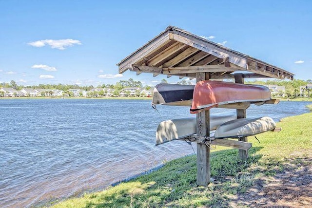 dock area with a water view