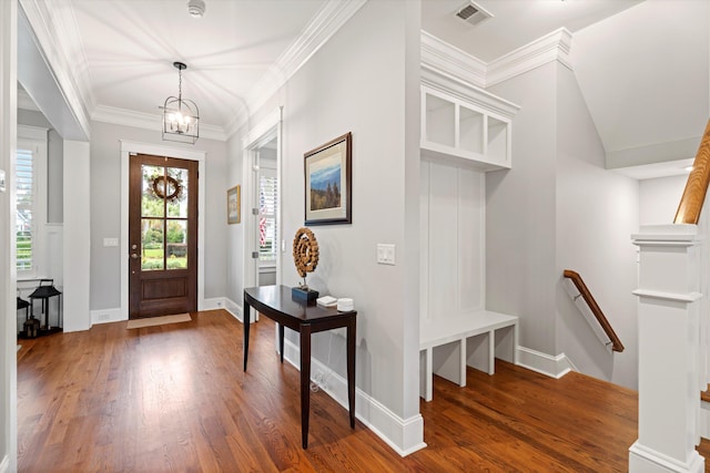 3739 Goodwater St, Mount Pleasant, SC 29466 - entryway featuring wood finished floors, baseboards, a chandelier, and crown molding