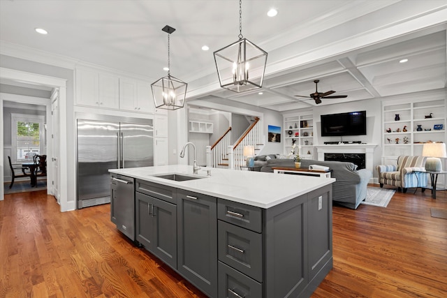 3739 Goodwater St, Mount Pleasant, SC 29466 - kitchen with a sink, stainless steel appliances, gray cabinets, white cabinetry, and ceiling fan