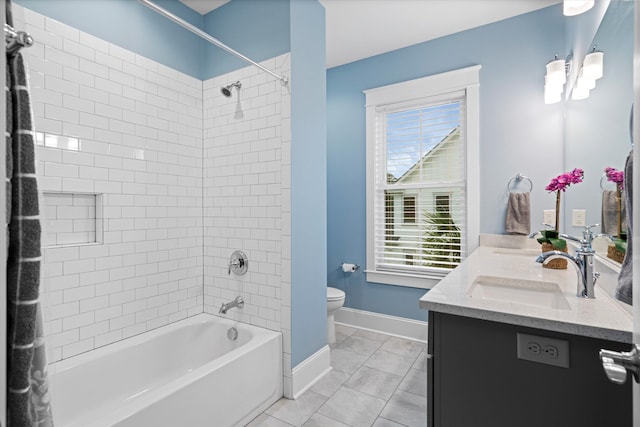 3739 Goodwater St, Mount Pleasant, SC 29466 - full bath with double vanity, toilet, tub / shower combination, tile patterned flooring, and healthy amount of natural light