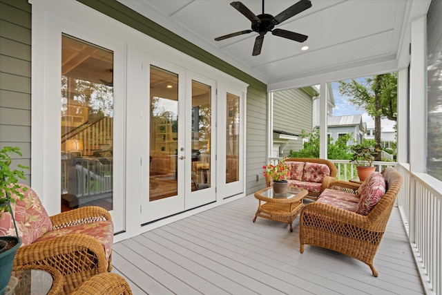 3739 Goodwater St, Mount Pleasant, SC 29466 - sunroom / solarium with french doors, ceiling fan, and plenty of natural light