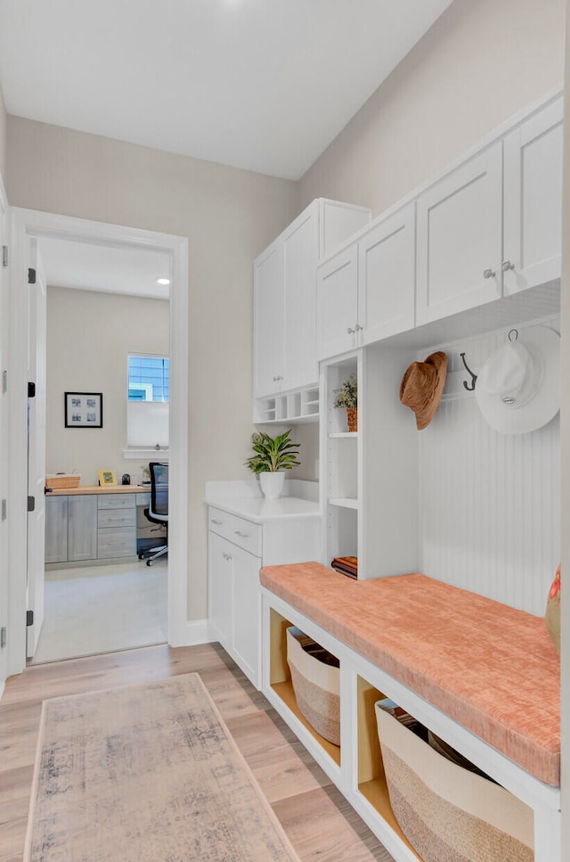 mudroom featuring light hardwood / wood-style flooring