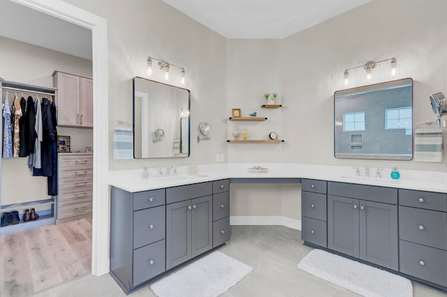 bathroom with vanity and wood-type flooring