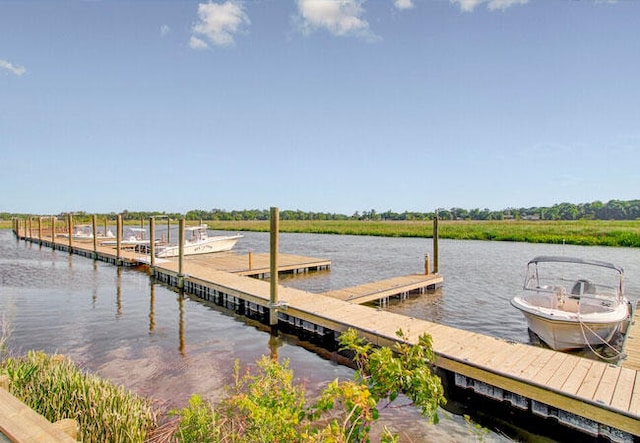 view of dock with a water view