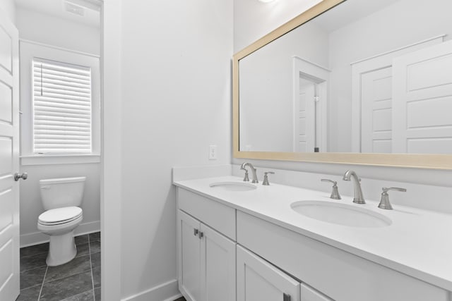 bathroom with tile patterned flooring, vanity, and toilet