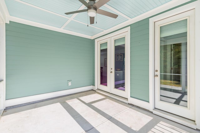 exterior space with french doors and ceiling fan