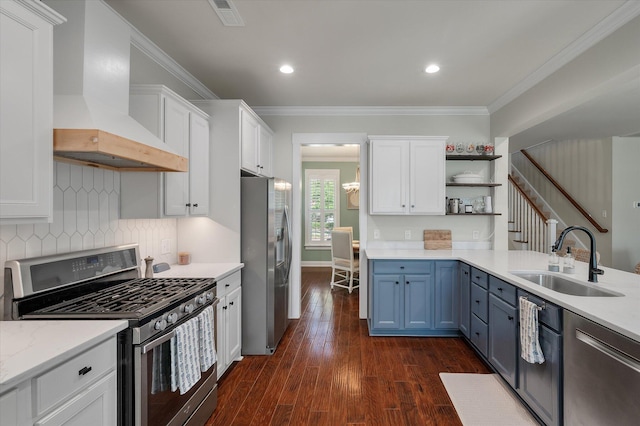 2627 Rutherford Way, Charleston, SC 29414 - kitchen with appliances with stainless steel finishes, premium range hood, a sink, white cabinetry, and backsplash