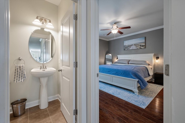 2627 Rutherford Way, Charleston, SC 29414 - bedroom with ornamental molding, baseboards, a sink, and a ceiling fan