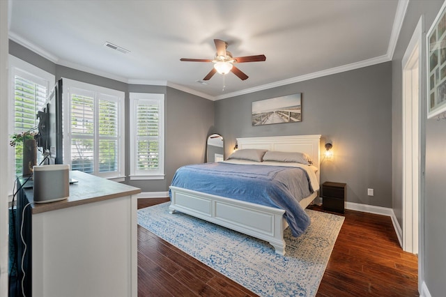 2627 Rutherford Way, Charleston, SC 29414 - bedroom with baseboards, dark wood-style floors, crown molding, and a ceiling fan
