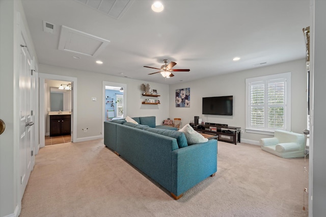 2627 Rutherford Way, Charleston, SC 29414 - living area featuring light carpet, baseboards, a ceiling fan, and recessed lighting