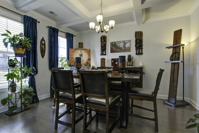 dining room with a notable chandelier, beam ceiling, and a wealth of natural light