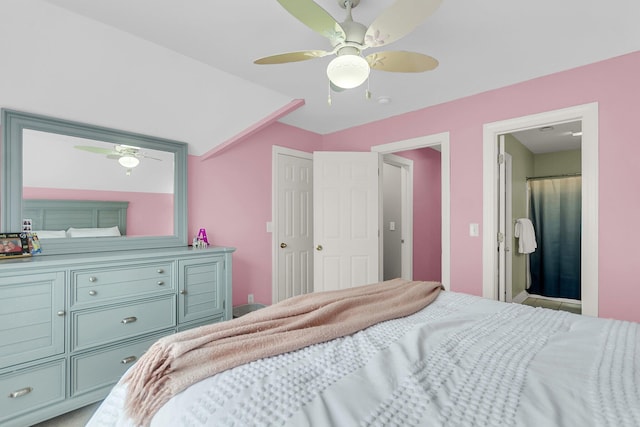 591 Two Mile Run, Johns Island, SC 29455 - bedroom featuring a ceiling fan, ensuite bathroom, and vaulted ceiling