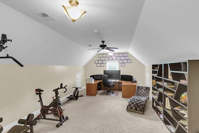591 Two Mile Run, Johns Island, SC 29455 - home office with carpet flooring, a ceiling fan, and lofted ceiling
