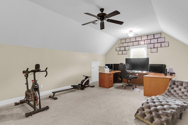 591 Two Mile Run, Johns Island, SC 29455 - office area featuring lofted ceiling, a ceiling fan, and light colored carpet