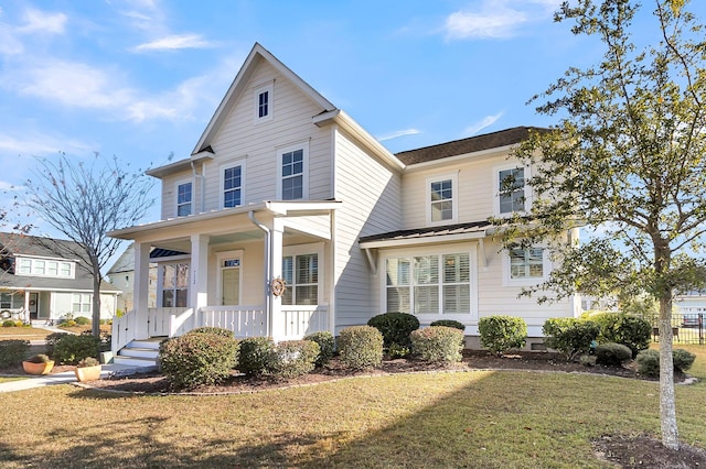 view of front of property featuring a front yard and a porch