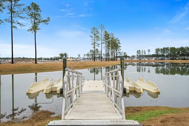 view of dock with a water view