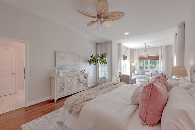 2036 Kings Gate Ln, Mount Pleasant, SC 29466 - bedroom featuring wood finished floors, a ceiling fan, lofted ceiling, and recessed lighting