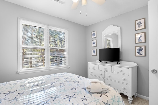 bedroom with carpet floors and ceiling fan