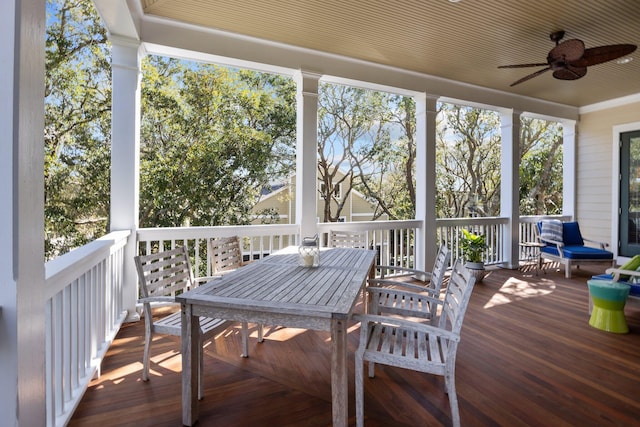 sunroom with ceiling fan