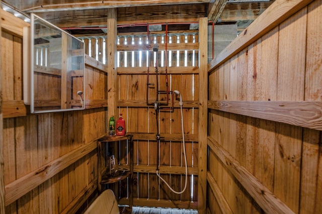 interior details featuring wood walls