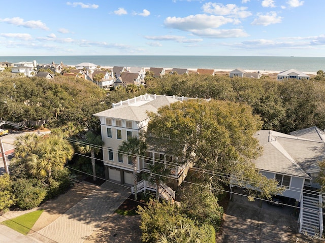 aerial view featuring a residential view and a water view