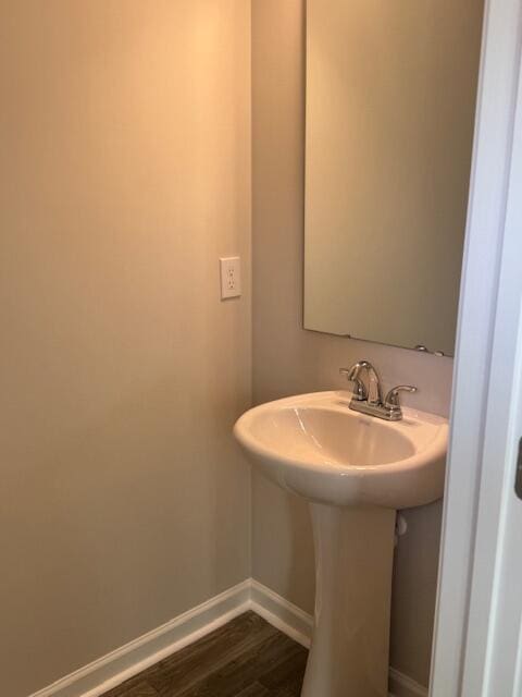 bathroom with wood-type flooring and sink