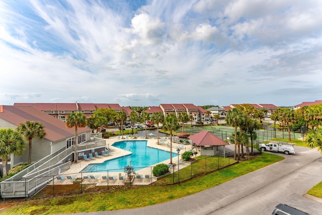 view of swimming pool featuring a patio