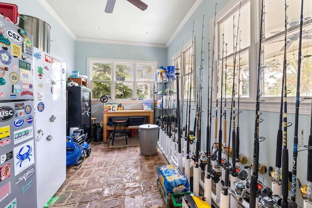 storage featuring ceiling fan