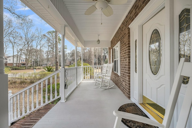 view of patio / terrace with covered porch and ceiling fan