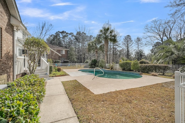 view of pool with a patio, a fenced backyard, and a fenced in pool