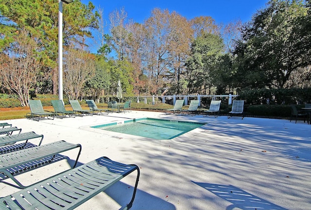 view of pool featuring a patio area and fence