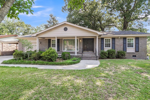 131 Wedgewood Cir, Goose Creek, SC 29445 - ranch-style home with brick siding, covered porch, a front yard, and crawl space