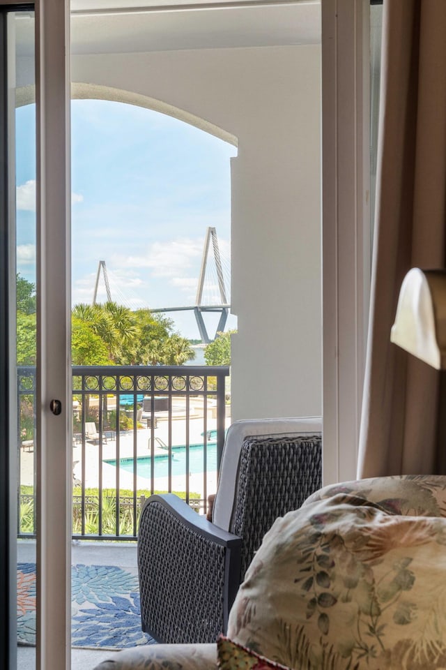 balcony with view of pool area