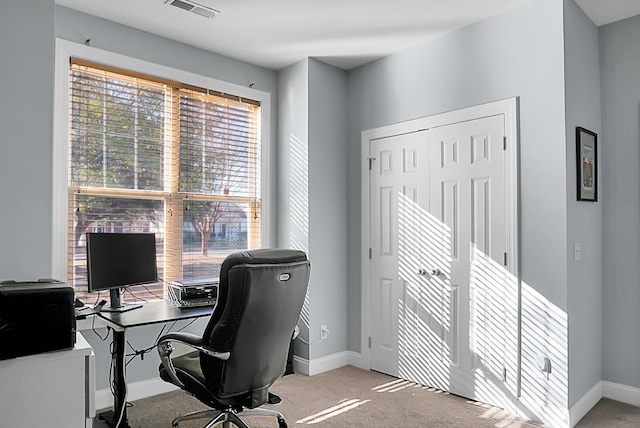 view of carpeted home office