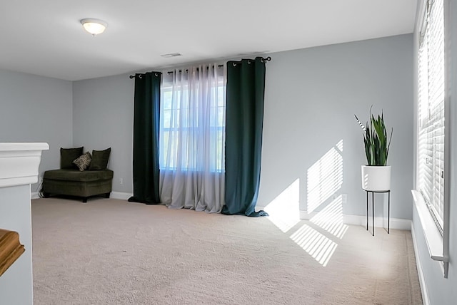 bedroom with light carpet