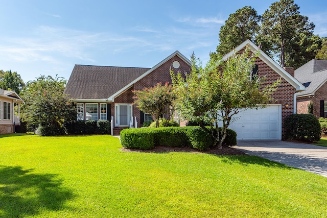 view of front of home featuring a garage and a front lawn