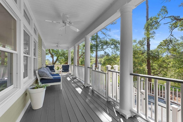 3052 Seabrook Island Rd, Seabrook Island, SC 29455 - wooden porch with ceiling fan