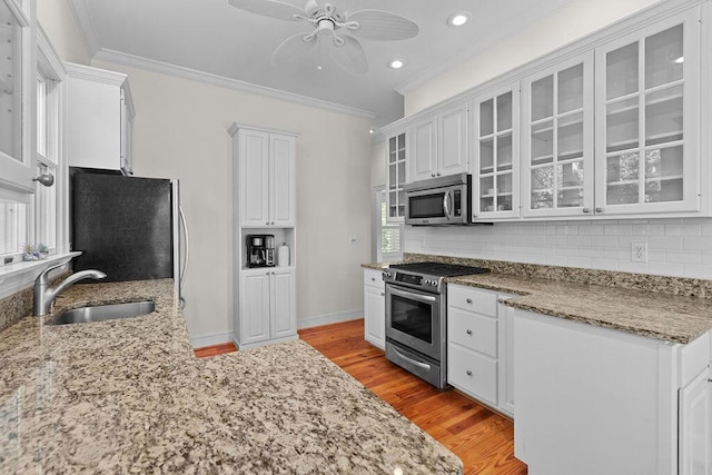 3052 Seabrook Island Rd, Seabrook Island, SC 29455 - kitchen featuring stainless steel appliances, a sink, crown molding, a ceiling fan, and recessed lighting