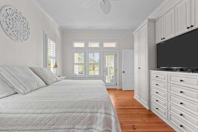 3052 Seabrook Island Rd, Seabrook Island, SC 29455 - bedroom with light wood-style floors, crown molding, and access to exterior