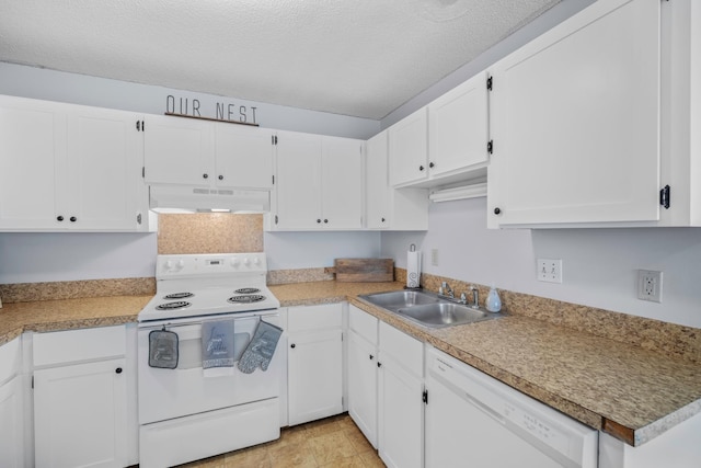 6231 Rolling Fork Rd Unit 1201-A, North Charleston, SC 29406 - kitchen featuring white appliances, under cabinet range hood, a sink, white cabinetry, and light countertops