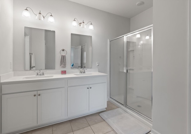 411 Bering Ln, Summerville, SC 29486 - full bathroom with double vanity, a shower stall, and tile patterned floors