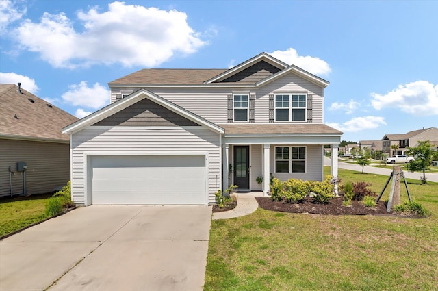 411 Bering Ln, Summerville, SC 29486 - view of front of house with driveway, a front lawn, covered porch, and a garage