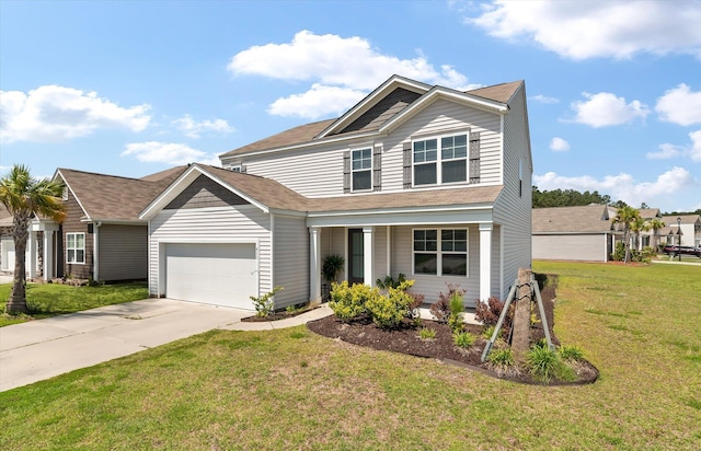 411 Bering Ln, Summerville, SC 29486 - view of front of house featuring an attached garage, concrete driveway, covered porch, and a front lawn
