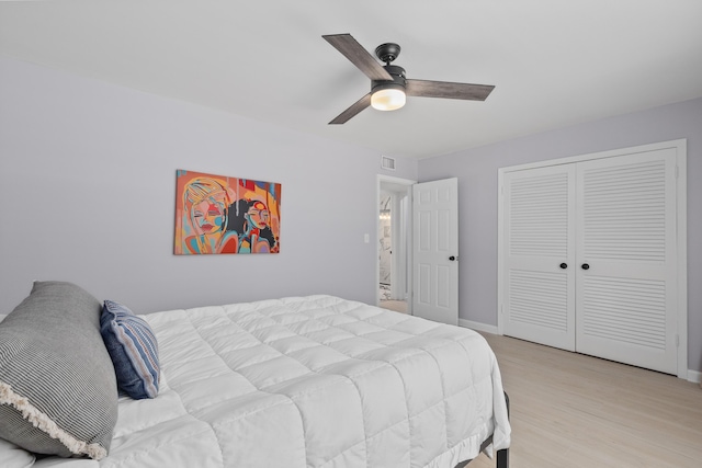 867 Colony Dr Unit F92, Charleston, SC 29407 - bedroom with light wood-style flooring, baseboards, a closet, and a ceiling fan