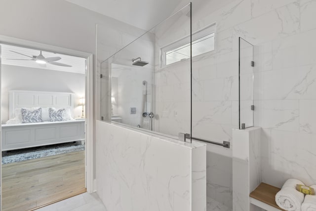 116 Cartright St, Daniel Island, SC 29492 - full bathroom featuring a marble finish shower, ensuite bath, and ceiling fan