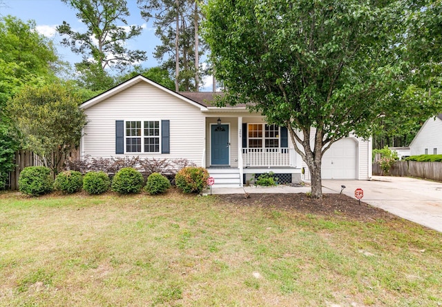 single story home featuring a porch and driveway