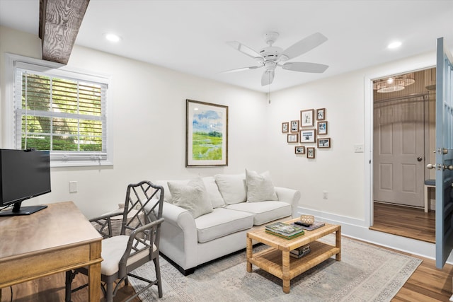 520 Yale Dr, Charleston, SC 29412 - living area featuring ceiling fan, wood finished floors, recessed lighting, and baseboards