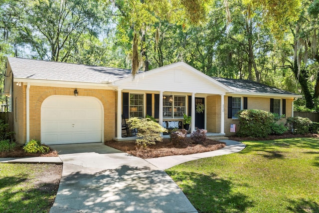 520 Yale Dr, Charleston, SC 29412 - ranch-style house featuring brick siding, driveway, a garage, a porch, and a shingled roof