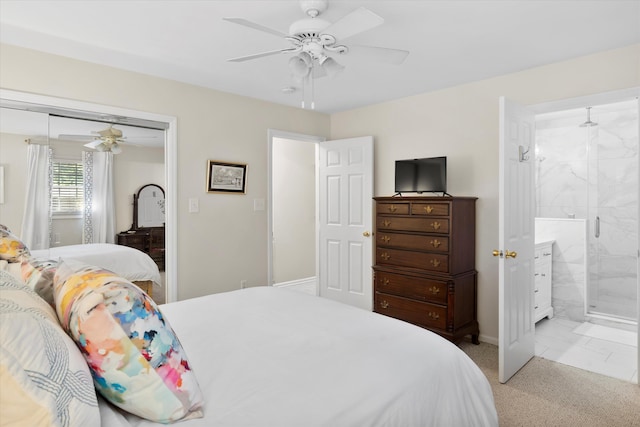 520 Yale Dr, Charleston, SC 29412 - bedroom with a closet, light carpet, baseboards, a ceiling fan, and ensuite bathroom
