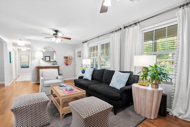 520 Yale Dr, Charleston, SC 29412 - living area featuring ceiling fan, plenty of natural light, wood finished floors, and baseboards